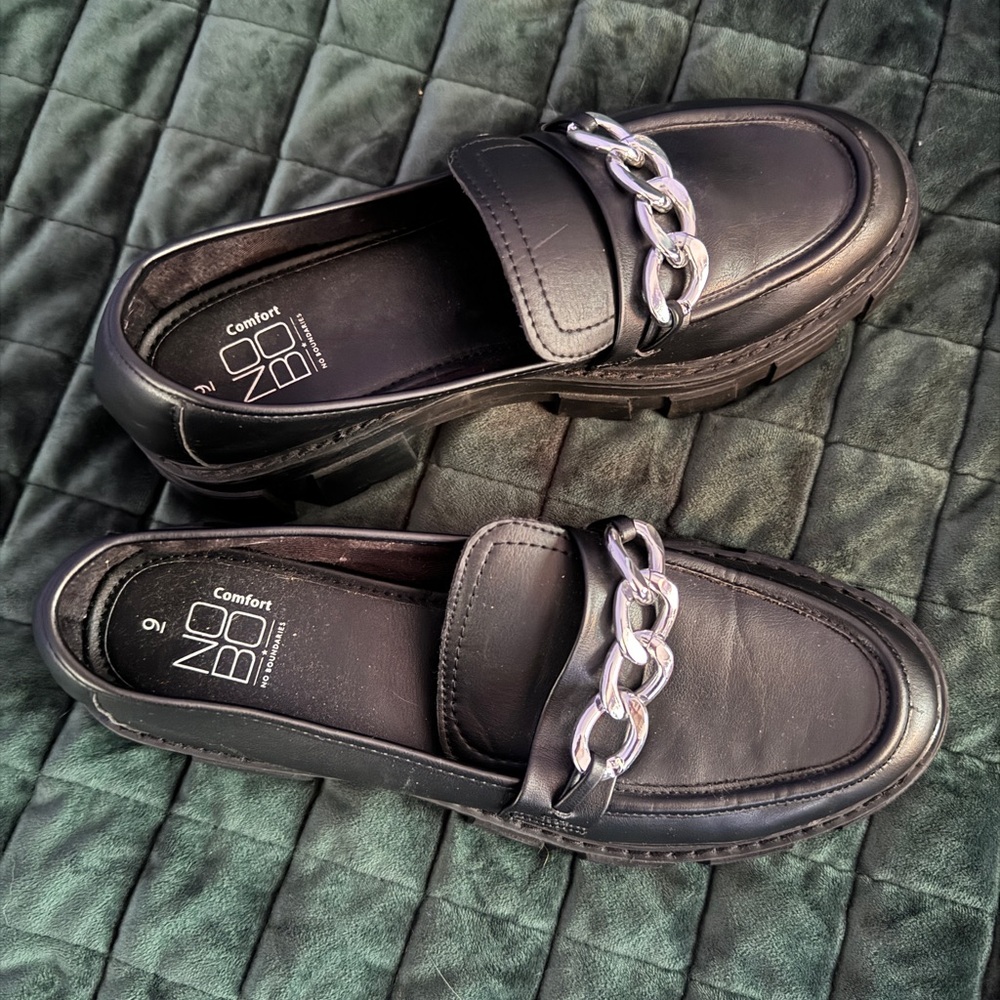 Black Loafers with Chain Detail